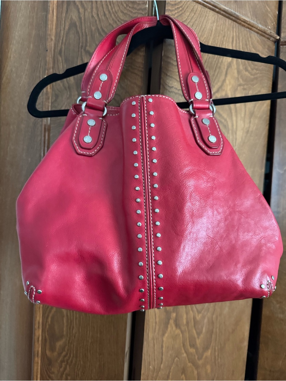 Michael Kors Red REAL Leather Shoulder Bag with Silver Studs